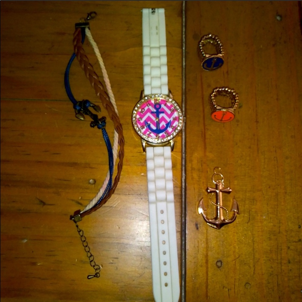 Anchor bundle of rings watch & bracelet